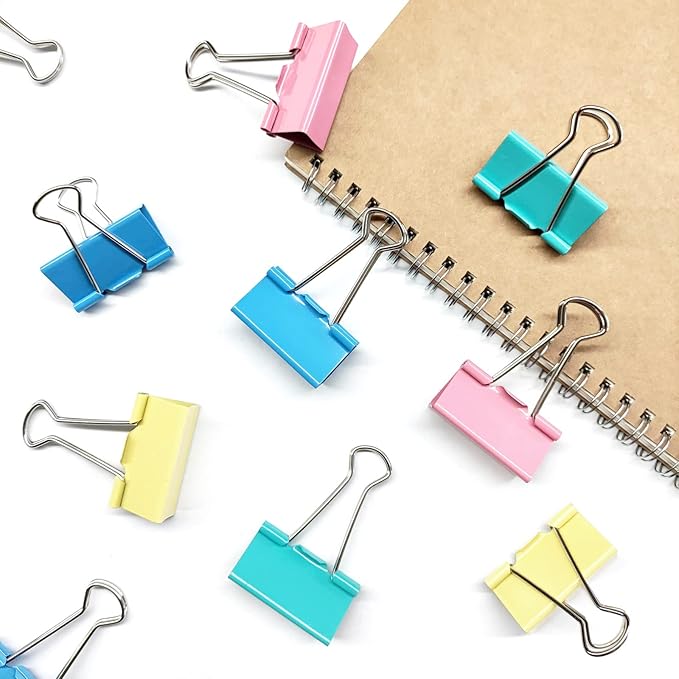 Large Binder Clips, 1.6 inch, 24 Pack, Colored Binder Clips, Paper Clamps Large Size for Office Supplies, 4 Vibrant Colors