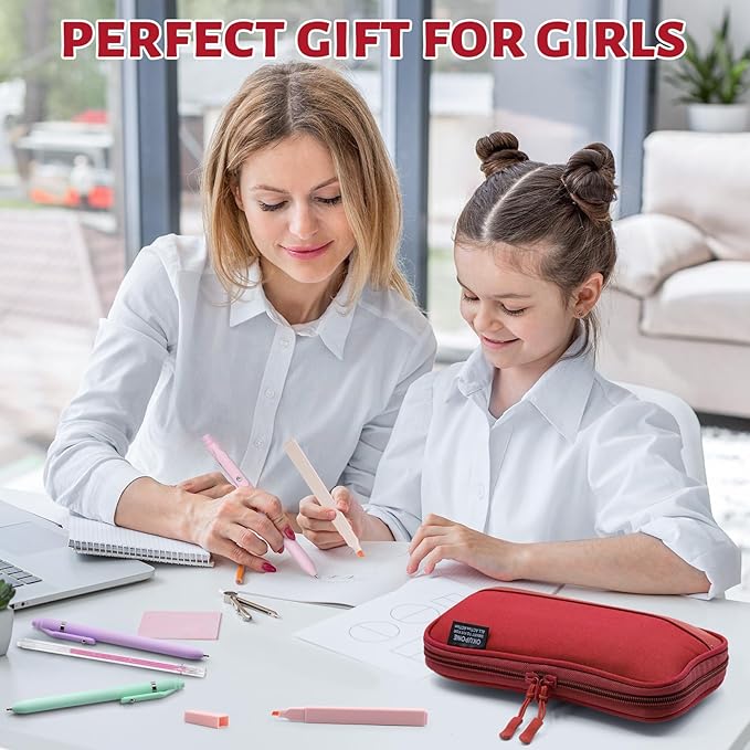 42 Pack Gel Pens for Coloring Books, 5 Gel Pens 0.5mm Black Ink, 12 Vibrant Sparkle Metallic Glitter Pens with 12 extra refills for enduring use, 12 Pastel Highlighters for Man Woman(Red)