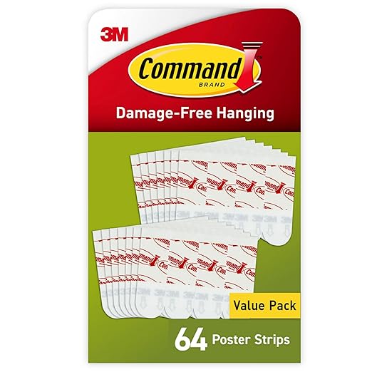 Command Small Poster Strips, 128 White Adhesive Strips (2 Packs of 64), Damage-Free Hanging for Posters, Kids’ Artwork, Banners & Signs, No Tools, Removes Cleanly
