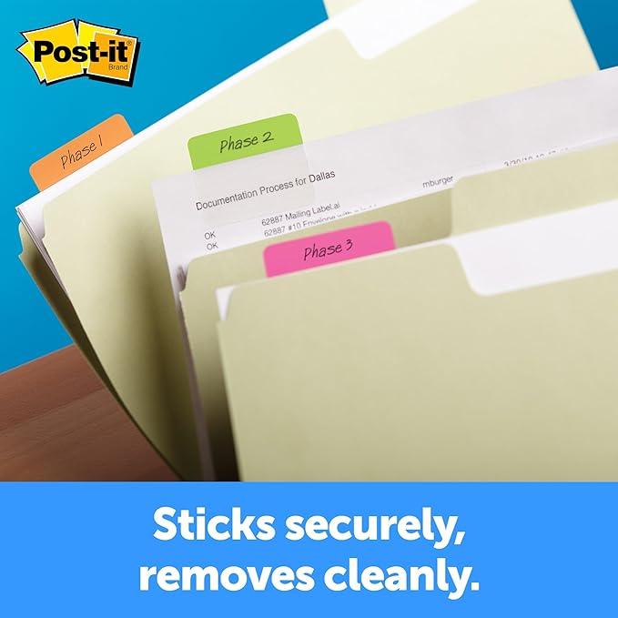 Post-it Tabs, 2 inches, Solid White, On-The-Go Dispenser, 50 Tabs per Pack (686F-50WH) | 24 Pack