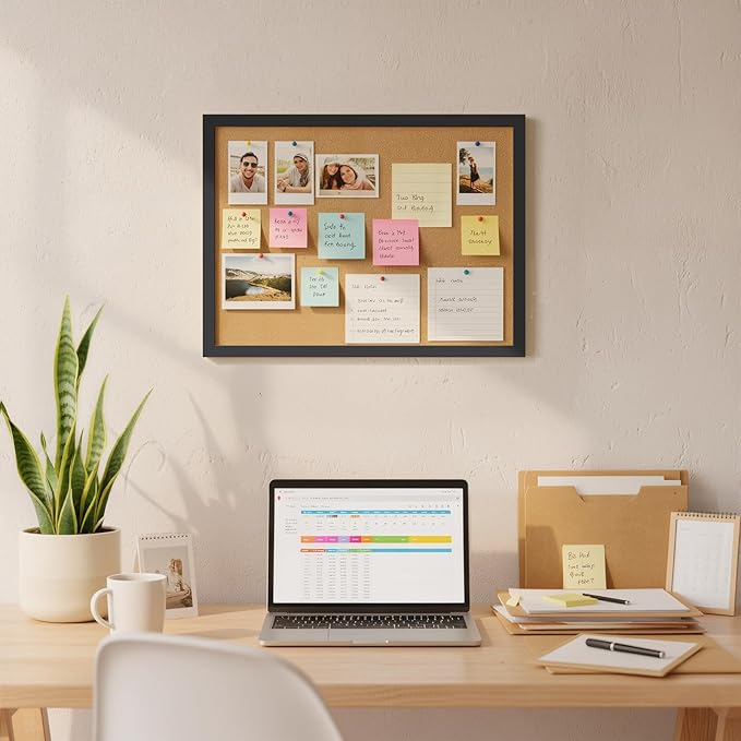 2 Pcs Cork Board, 17.7''x13.3'' Bulletin Board, Black Framed Corkboards for Wall, Small Cork Board, Vision Board Supplies, Prayer Board, Picture Board for Photos, Office, Home Decor, School