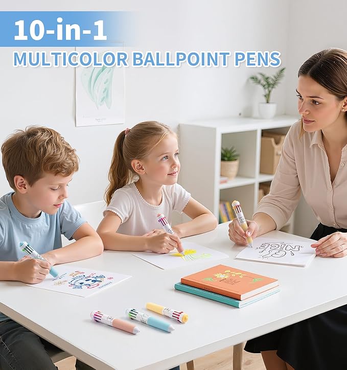 3 Park Multicolor Pens, 10-in-1 Colored Ballpoint Pen, 28 Colors, 0.8mm Fine Point Smooth Writing, Retractable Ballpoint Pens for Office School Students Children