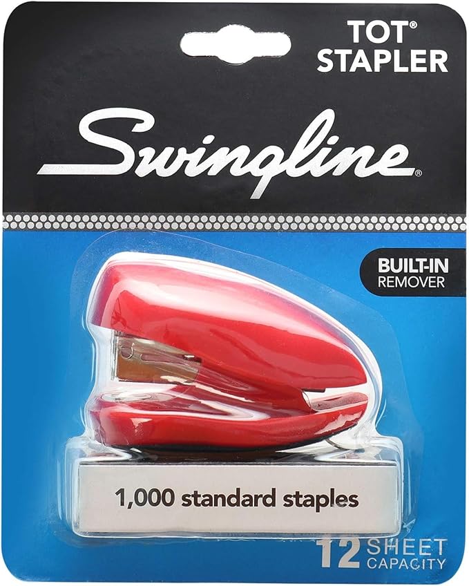 Swingline Red Mini Stapler With Staples, Tot, 12 Sheet Capacity, Small Stapler With Built In Staple Remover & 1000 Standard Staples, Staple Storage, Cute Compact Travel Size Stapler For Adults & Kids.