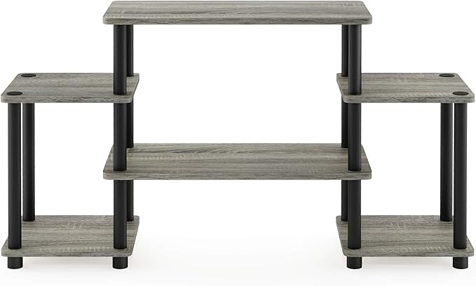 Furinno Turn-N-Tube No Tools Entertainment Center, Round Square Corner, French Oak Grey/Black