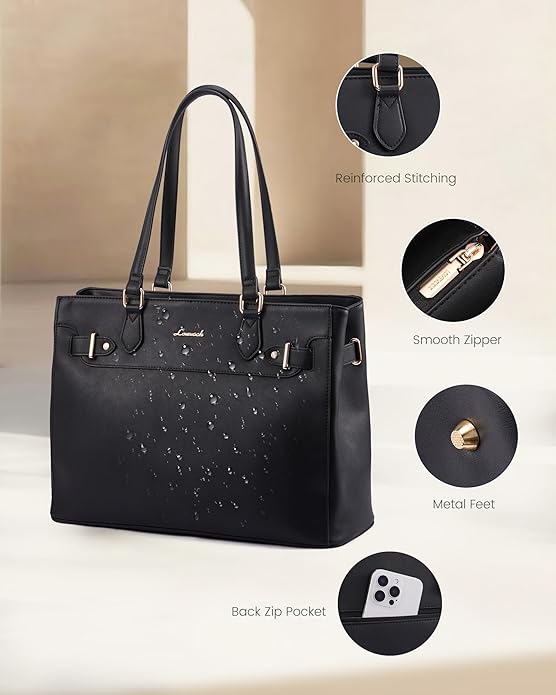LOVEVOOK Laptop Tote Bag for Women Work, Teacher Tote Bag with Large Cup Holder, 15.6 Inch Waterproof Leather Computer Bag