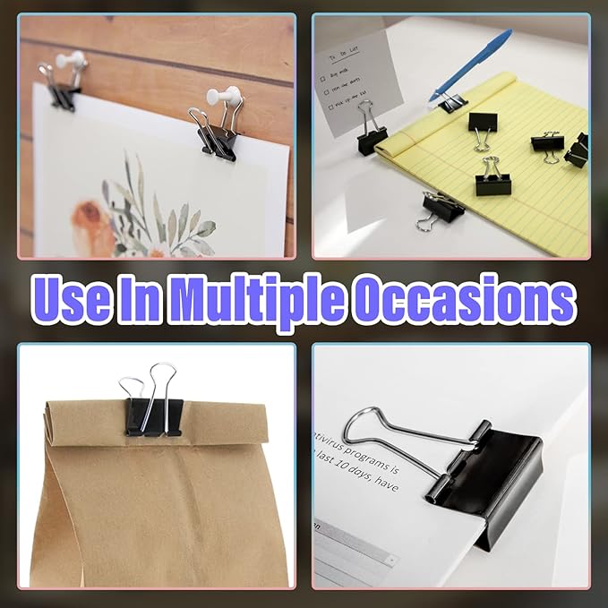 20 Pack Extra Large Binder Clips Black Paper Clips, 2 Inch / 51mm Huge Binder Clips Metal Paper Clamps Office Clips School Supplies, Mega Jumbo Binder Clips for Teachers Office School Home