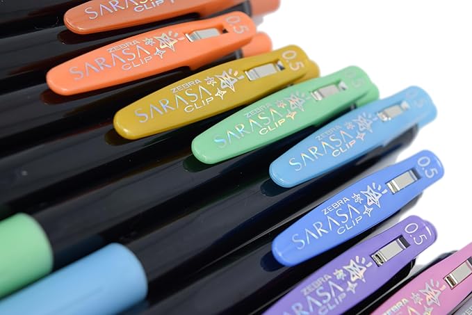 Zebra Pen Sarasa Clip Decoshine Retractable Gel Pen, 0.5mm Fine Point, Assorted Metallic Colors, Works Well on Dark Paper, Ideal for Journal, Note Taking and Planner Use, 9-Pack (49009)