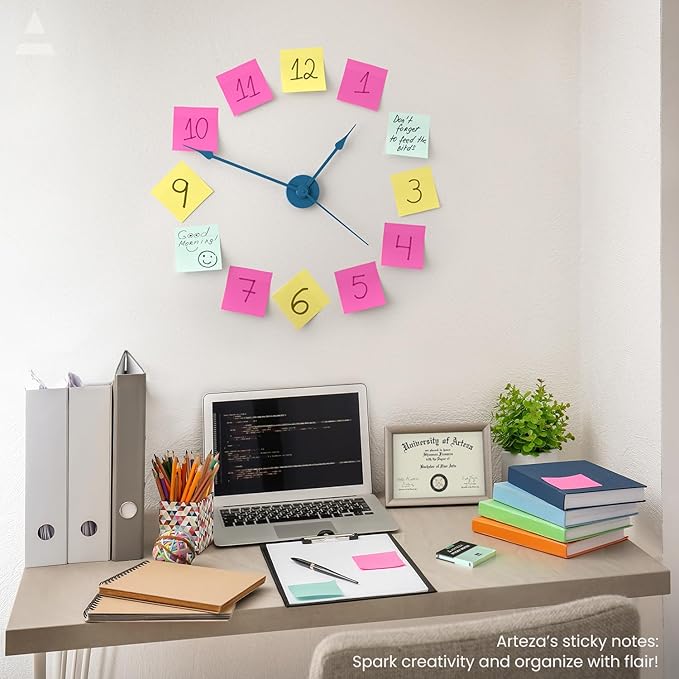 ARTEZA Sticky Notes, 3x3 Inches, 24 Pads, Bulk Pack of Assorted Multicolor Self-Adhesive Notes for Office, School & Home