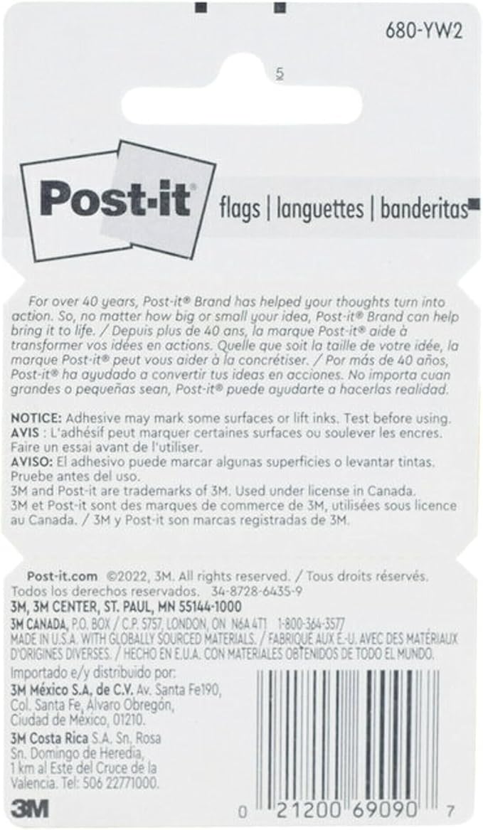 Post-it Flags, 1 in. x 1.7 in., Twelve Dispensers with 50-Count Yellow Sticky Tabs Per Dispenser (600 Flags Total), Removable Page Markers for Planners, Journals, and Calendars