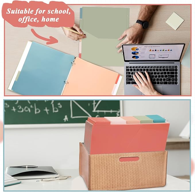 5 Sets 5 Tab Binder Dividers with Pockets for 3 Ring Plastic Binders 8.5 x 11 Inches 3 Hole Punched Page Divider Sturdy Colorful Dividers for Office School Business Home Organizer (Vintage Color)