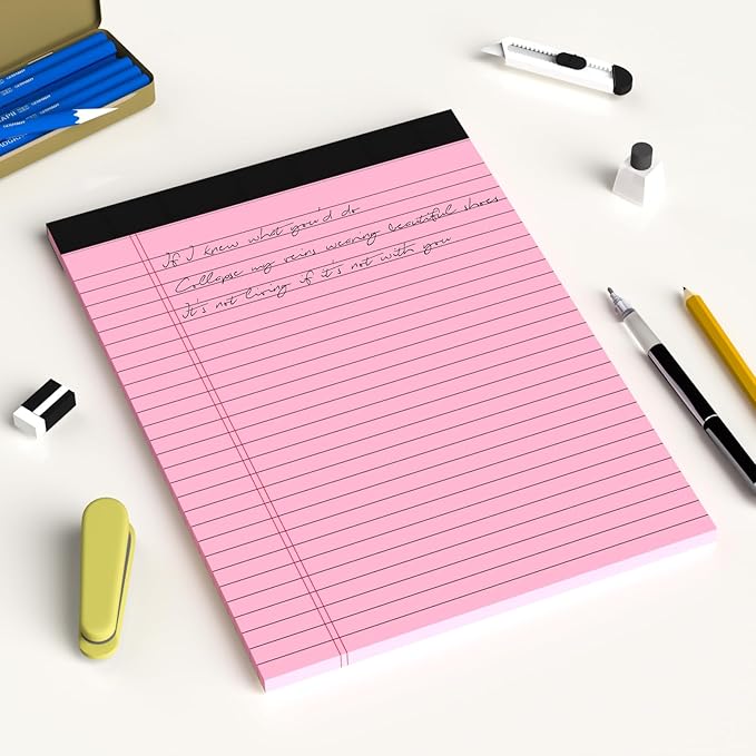 Legal Pads 8.5 x 11 Wide Ruled - Note Pads 30 Sheets/Pad - 20lb Colored Notepad Paper - Perforated Notepad with Sturdy Back - Pink, Purple, Yellow, Green, Blue, White