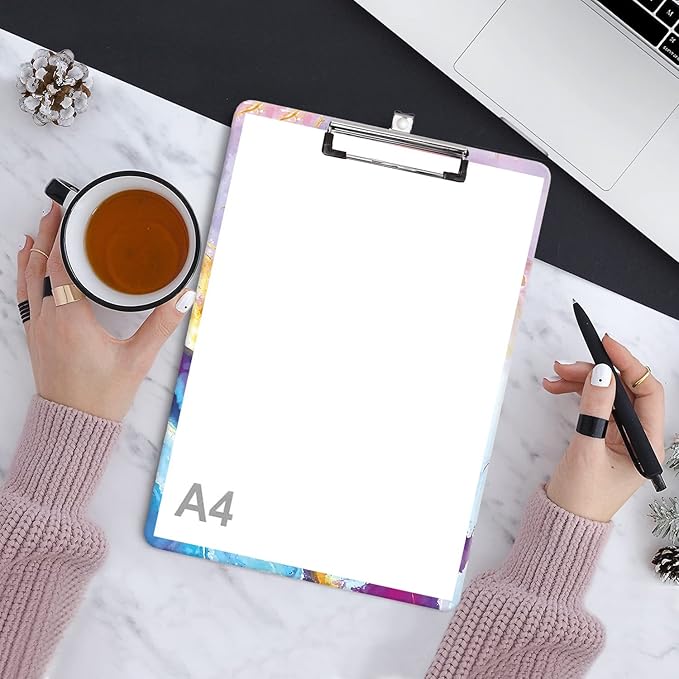 Fashion Clipboard, A4 Letter Size Wooden Decorative Clipboards for Teacher, Nurse, Doctor,Student and Kids, Cute Design for Standard Size 12.2" x 8.9" (C-Colorful Marble)