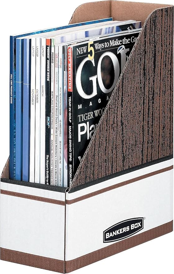 Bankers Box 07223 Corrugated Cardboard Magazine File, 4 x 9 x 11 1/2, Wood Grain (Case of 12)