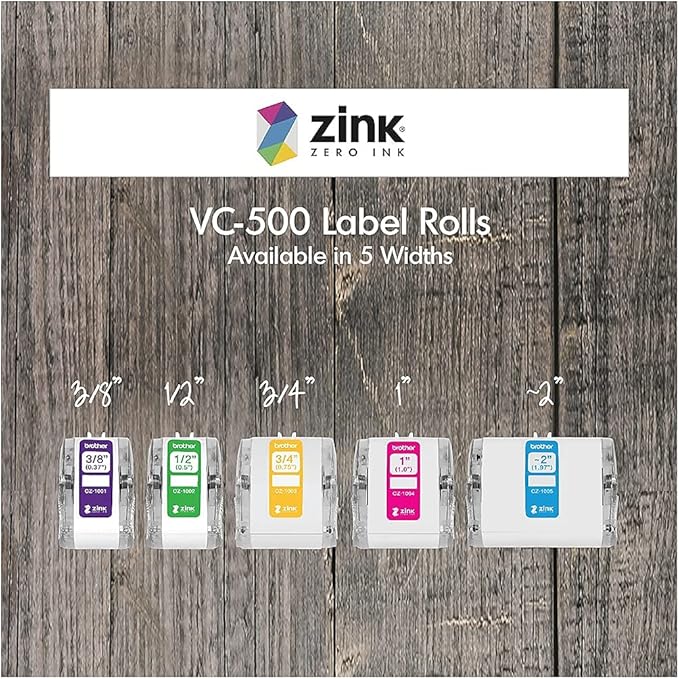 Brother Genuine CZ-1002 Continuous Length ½” (0.5”) 12mm Wide x 16.4 ft. (5 m) Long Label roll Featuring Zink Zero Ink Technology