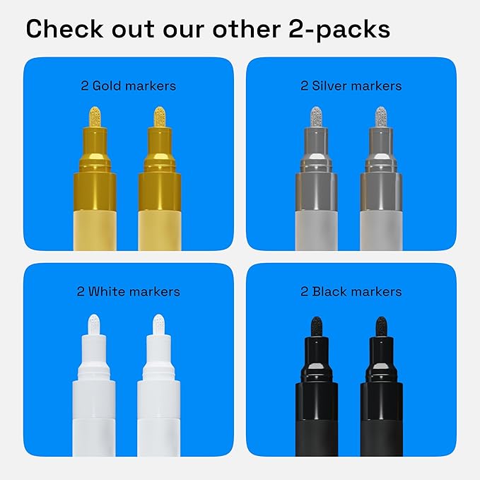 ARTISTRO 2 Gold Acrylic Paint Markers - 3mm Medium-Tip Paint Pens - Perfect for Crafting, Art Projects, & More