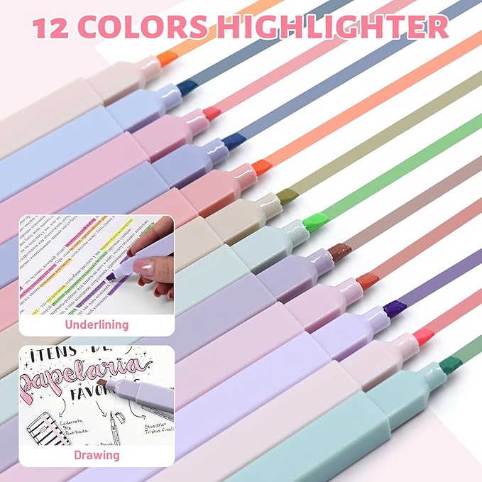 42 Pack Gel Pens for Coloring Books, 5 Gel Pens 0.5mm Black Ink, 12 Vibrant Sparkle Metallic Glitter Pens with 12 extra refills for enduring use, 12 Pastel Highlighters for Man Woman(Pink)