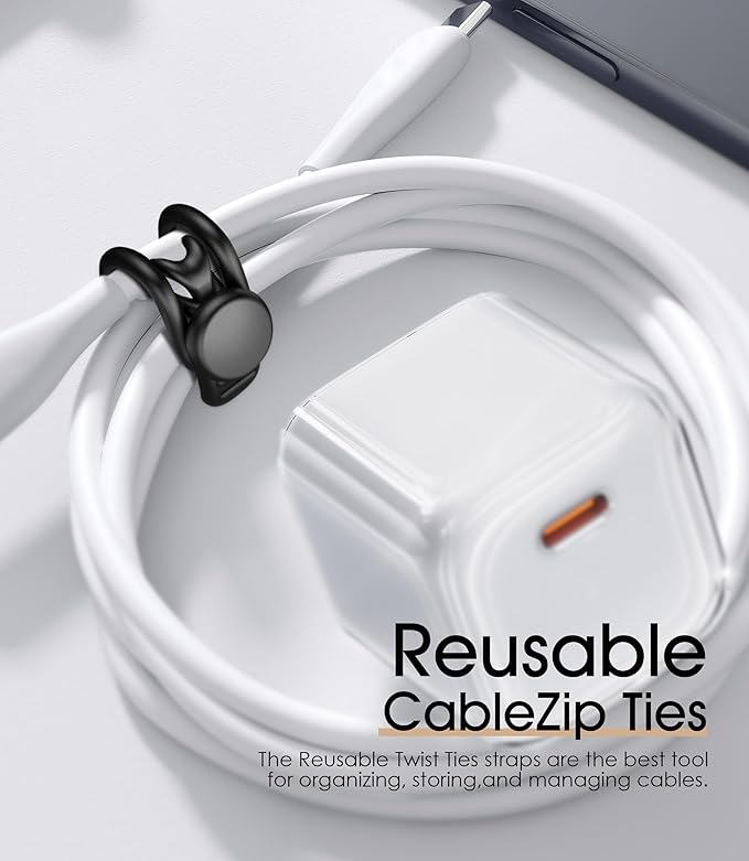 20Pcs Nearockle Silicone Cable Ties 3 Inch Cord Organizer, Reusable Small Zip Ties Cable Organizer for Charging Cords Earphone Computer Wire, Office Desk Cable Management Travel Accessories(Black)