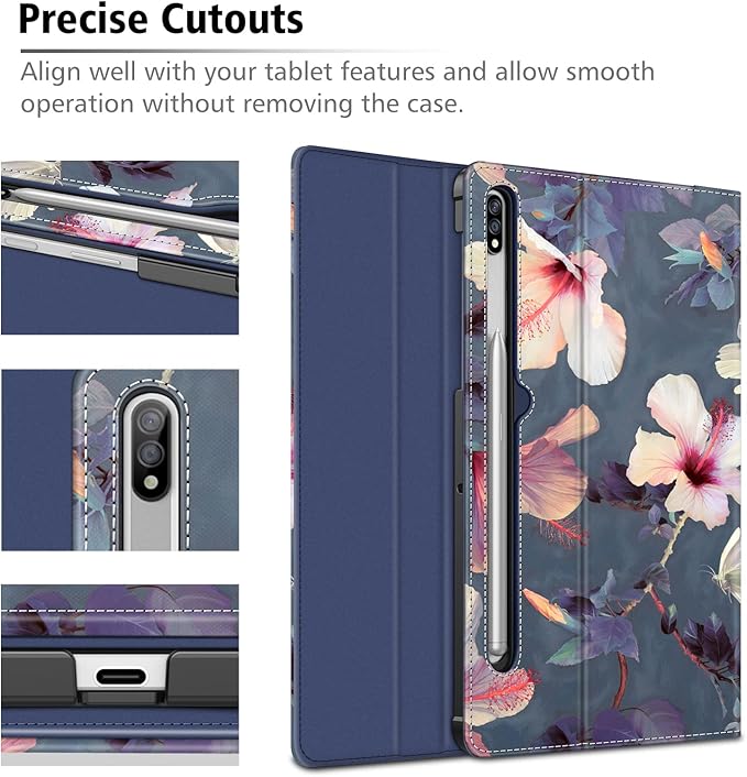Fintie Case for Samsung Galaxy Tab S8/Tab S7 11 Inch (Model SM-X700/X706/T870/T875/T878) with Built-in S Pen Holder, Multiple Angle Portfolio Business Cover with Pocket Auto Sleep/Wake, Hibiscus