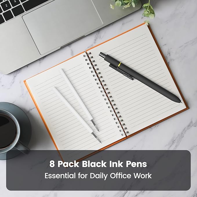 8Pcs Black Gel Pens - 0.7mm Medium Point Black Ink Pens | Smooth Writing - Quick Drying Retractable Pen for Men Women (Black - 8Pcs)