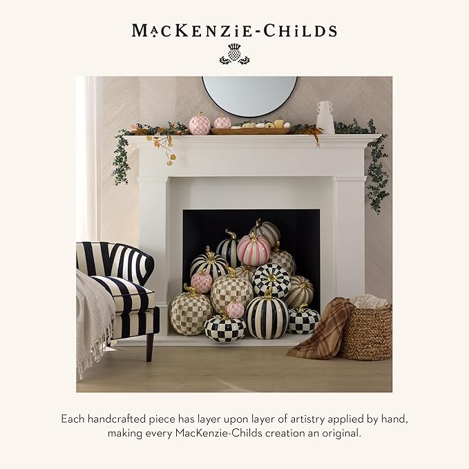 MACKENZIE-CHILDS Small Pumpkin, Resin Halloween Home Decor, Pink-and-White Bubblegum Pink Check