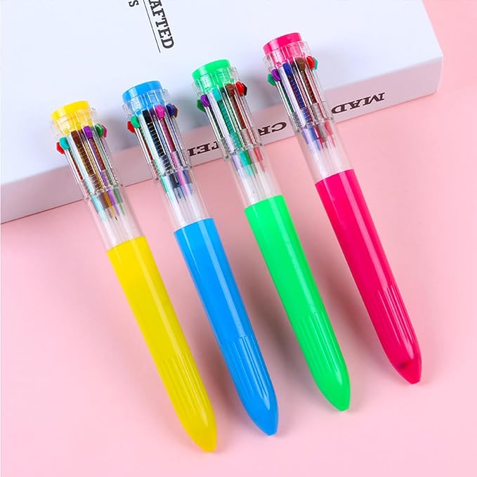 HeTaoCat Multicolor Pens 3 Pack 0.5mm 10-in-1 Retractable Ballpoint Pens - 10 Colors Transparent Barrel Ballpoint Pen for Office Supplies (Red)