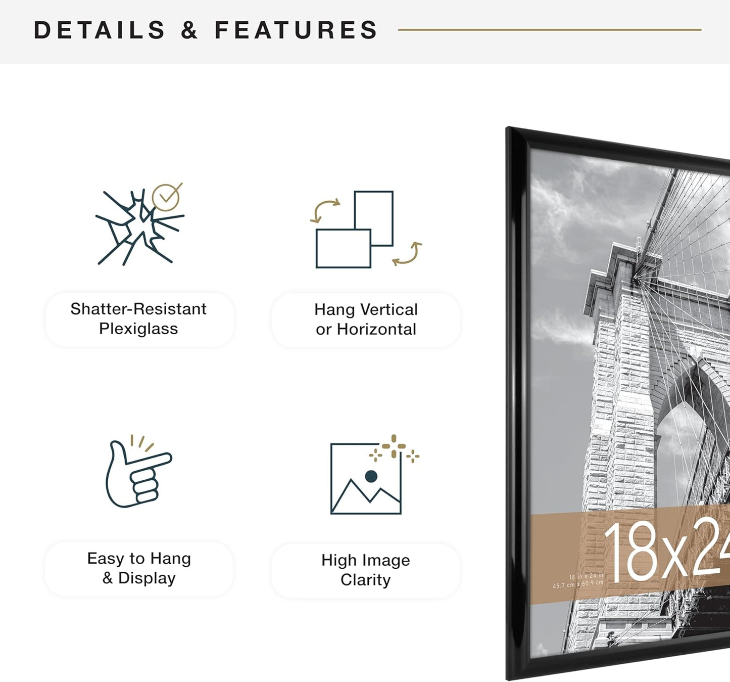 MCS Trendsetter 18x24 Poster Frame Black High-Gloss, Vertical & Horizontal Wall Hanging Large Picture Frame for Photos, Posters & Art Prints (2-Pack)