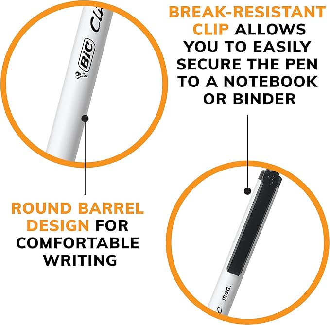 BIC Clic Stic Black Retractable Ballpoint Pens,Medium Point (1.0mm),Round Barrel Design for Comfortable Writing,24 Count (Pack of 2)