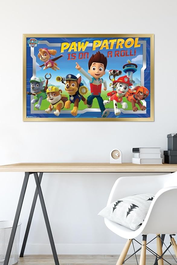 Nickelodeon Paw Patrol - Crew Wall Poster, 34L" x 22.4W", Gold Framed Version
