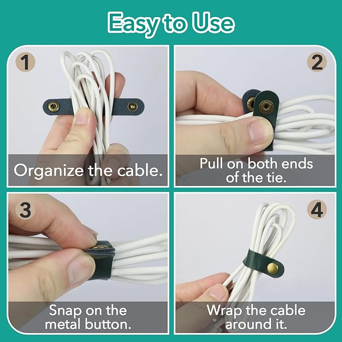 20 Pcs Leather Cord Organizer - Multiple Colors Leather Cable Straps Cord Organizer for Charging Cords, Reusable Cable Clips Leather, Multipurpose Leather Wire Cable Ties(5 Colors)