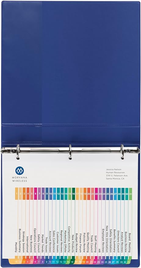 Avery 1-31 Dividers for 3 Ring Binders, 31 Tabs per Set, Customizable Table of Contents, Multicolor Tabs, Great for Organizing Reports, Projects, and More (11129)