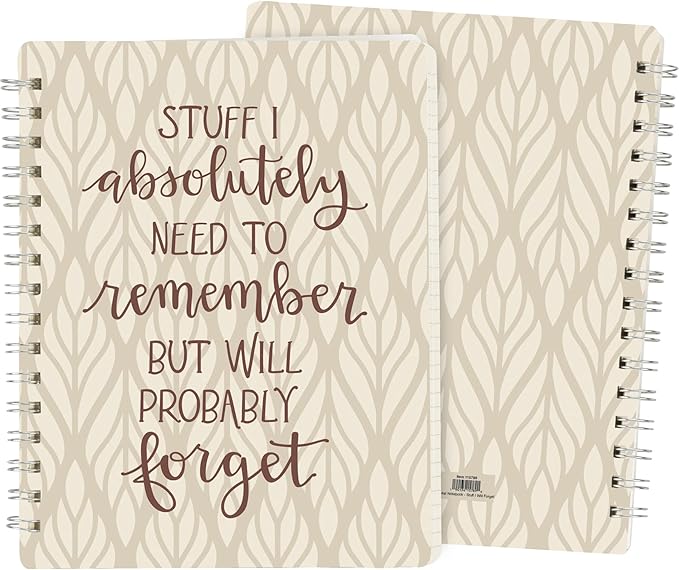 Fun & Stylish Spiral Notebook from Primitives by Kathy, Stuff I Will Forget, 120 Lined Pages for Easy Writing, 5.75 by 7.5 Inches, Funny Everyday Gift Ideas, Hand Illustrated Design, Leaf Pattern