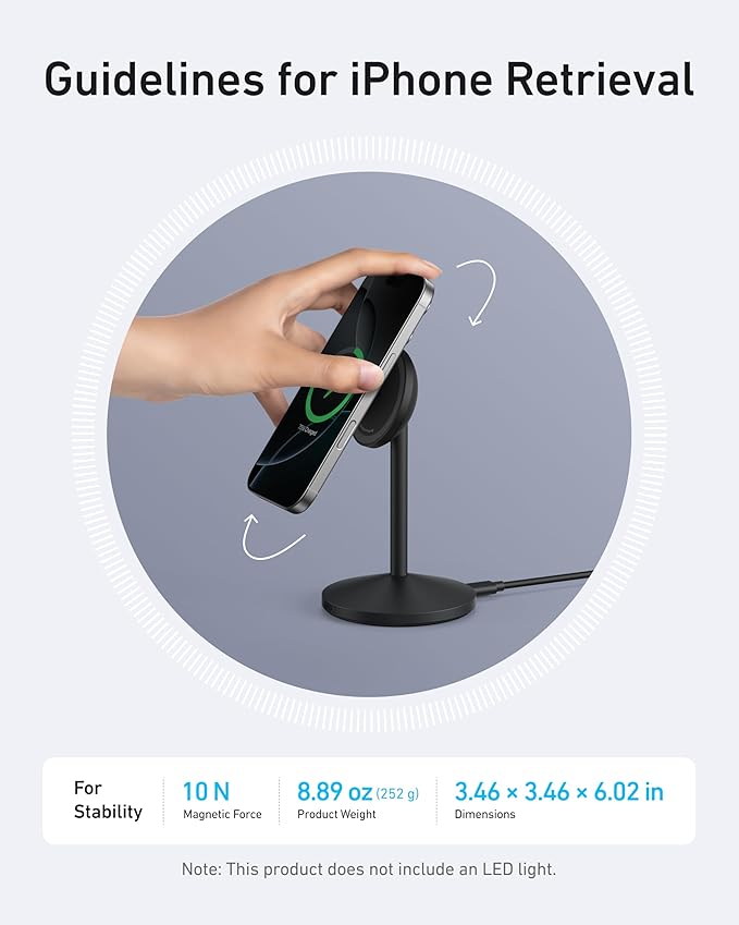 Anker MagGo iPhone 17 MagSafe Charger Compatible Stand, 15W Fast Magnetic Wireless Charging Station, Qi2 Certified 360° Wireless Charger, Magnetic Stand for iPhone 17/16/15/14/13 Series (With Adapter)