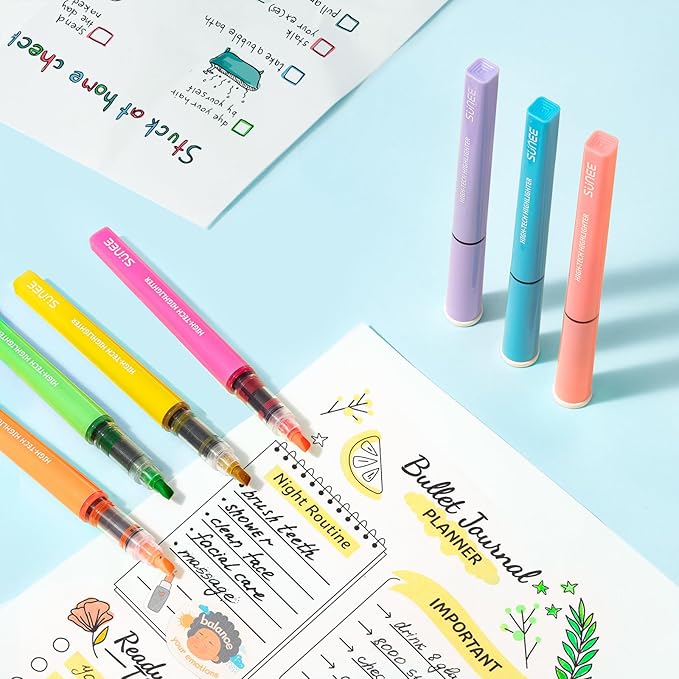 SUNEE Highlighters Assorted Colors, 8 Colors Highlighters with Chisel Tips, Liquid Ink Bible Highlighter for Students, Notes, Planners, Office Supplies, Aesthetic Stationery