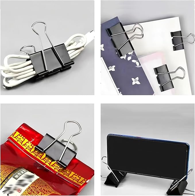 130 Pack Black Binder Clips Assorted Sizes, Large Medium Small Mini 4 Sizes Mix, Paper Clamps Metal Paper Clips Set for Office School Home Business Supplies