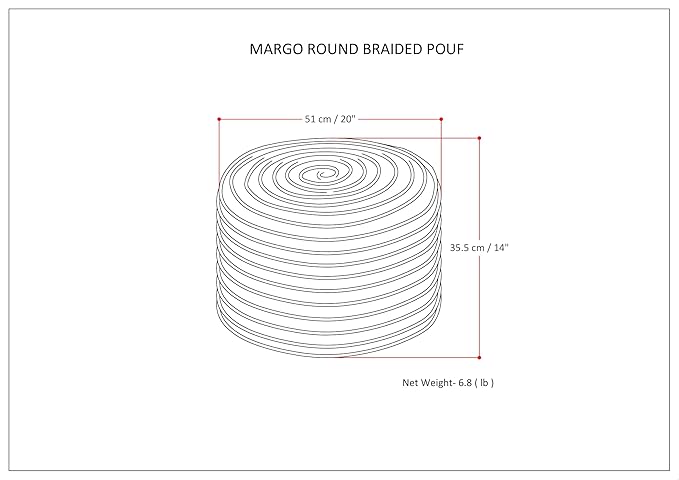 SIMPLIHOME Margo Round Pouf - 20 inch Wide Handwoven Jute and Cotton Braided Ottoman in Green, Boho-Style Footstool or Extra Seating for Living Room or Bedroom with Polystyrene Bead Filling, Assembled
