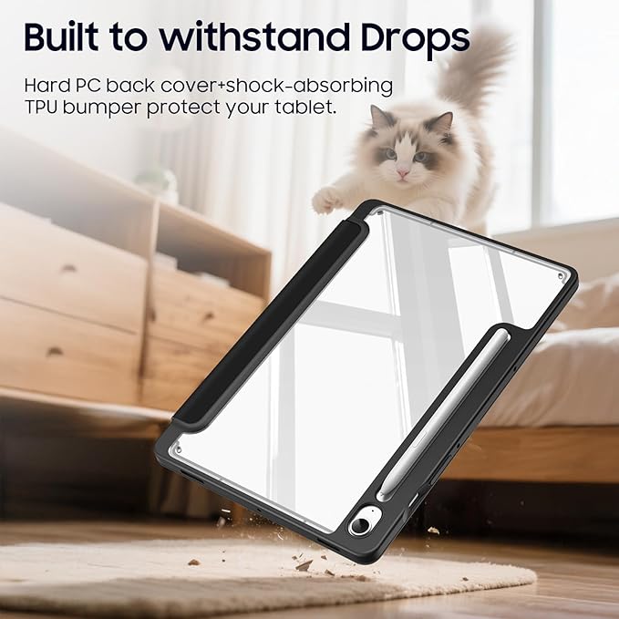 Fintie Hybrid Slim Case for Samsung Galaxy Tab S10 Lite/ S10 FE/ S9 FE 10.9 Inch/Tab S9 11 Inch with S Pen Holder, Shockproof Cover with Clear Transparent Back Shell, Auto Wake/Sleep, Composition Book