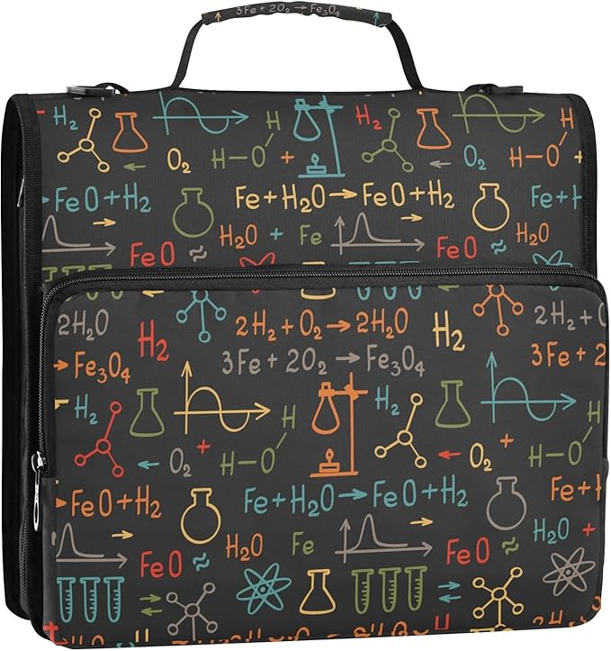 Science Chemistry Laboratory Zipper Binder Bag 3 Ring Binder with Shoulder Strap Zip Up 500 Sheets Capacity Multi Pockets for School Office Supplies