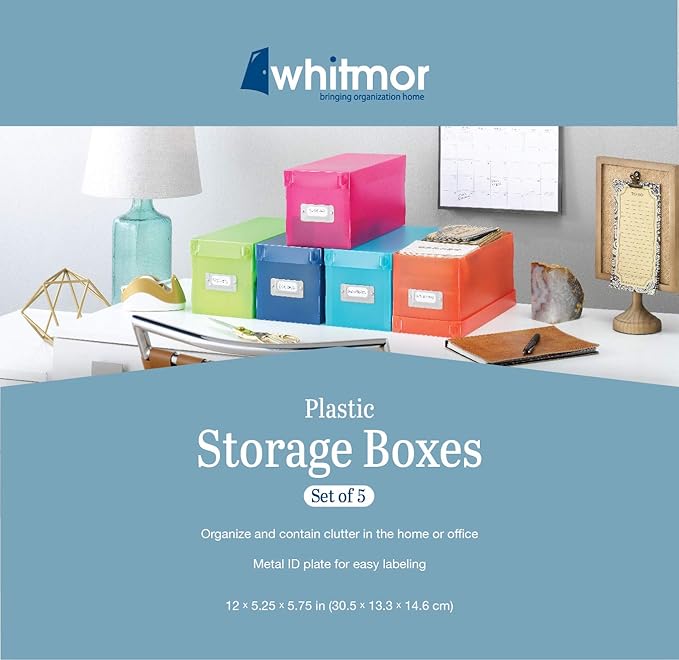 Whitmor 6754-373-5 Plastic CD Boxes Set of 5 Assorted Colors