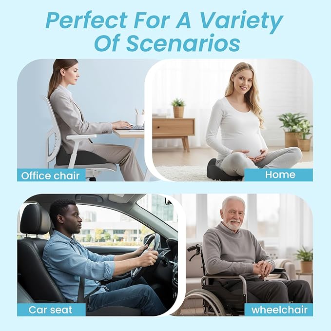 Memory Foam Seat Cushion,Ergonomic Office Chair Cushion,Coccyx Cushion for Tailbone Pain Relief Butt Pillow for Long Sitting,Suitable for Gaming Chair Car Seat Wheelchair