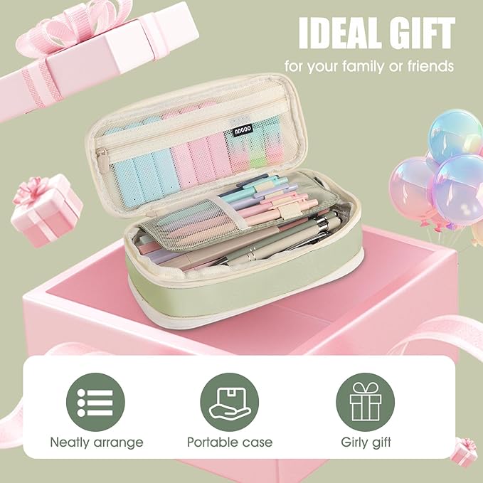 39PCS Aesthetic School Supplies with Cute Pencil Case, 5X Ballpoint Pens with Stylus Tip, 12X Pastel Highlighters, 6X Mechanical Pencil Set 0.5&0.7mm, Suit for Preppy School College Essentials(green)
