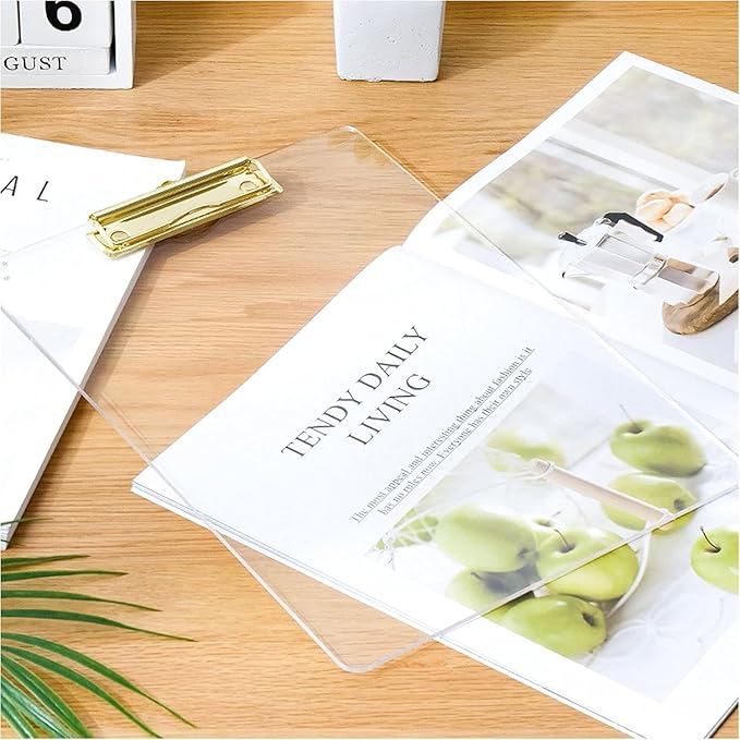 Honagu Acrylic Clear Clipboards, 8.5x11 Plastic Clipboard with Gold Strong Clip Hidden Hanging Hole, A4 Letter Size Clipboards for Nurses, Doctors, Art Student, Teachers,School & Office Supplies, 4PC