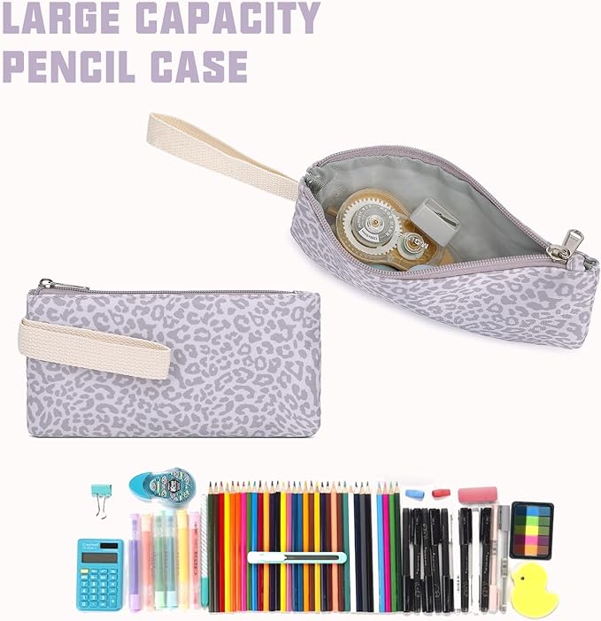 School Backpack for Girls, 3PCS Bookbags Set with Lunch Box Pencil Pouch Elementary Middle School Bag Laptop Back Packs (Purple Leopard)