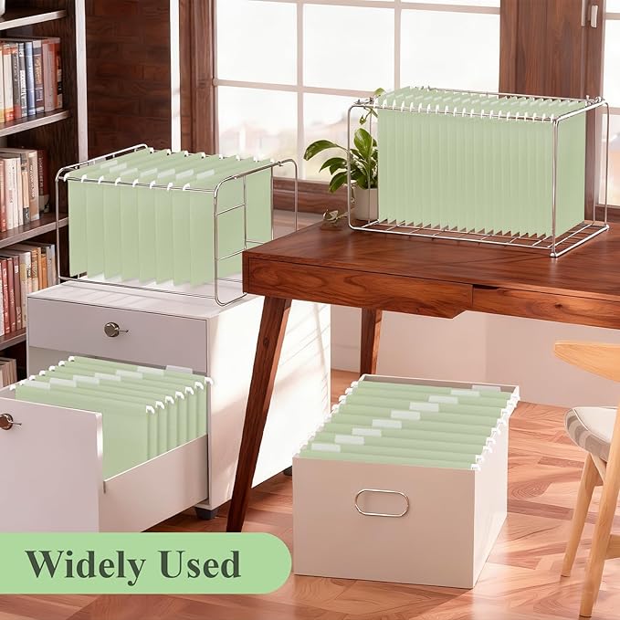Letter Size Green Hanging File Folders Hanging Document Folder Plastic Transparent Hanging File Folder for File Cabinets Document Filing (10, Sage Green)