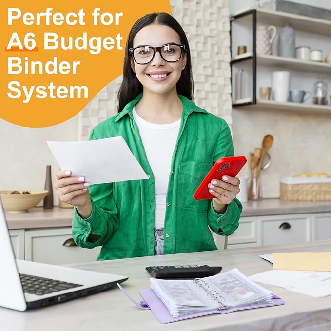 Antner 50pcs A6 Binder Pockets 6-Hole Budget Binder Inserts Cash Stuffing Envelopes for Budgeting, White Zipper Pouch Folders Loose Leaf Filling Bags Money Organizer for A6 6-Ring Planners and Binders
