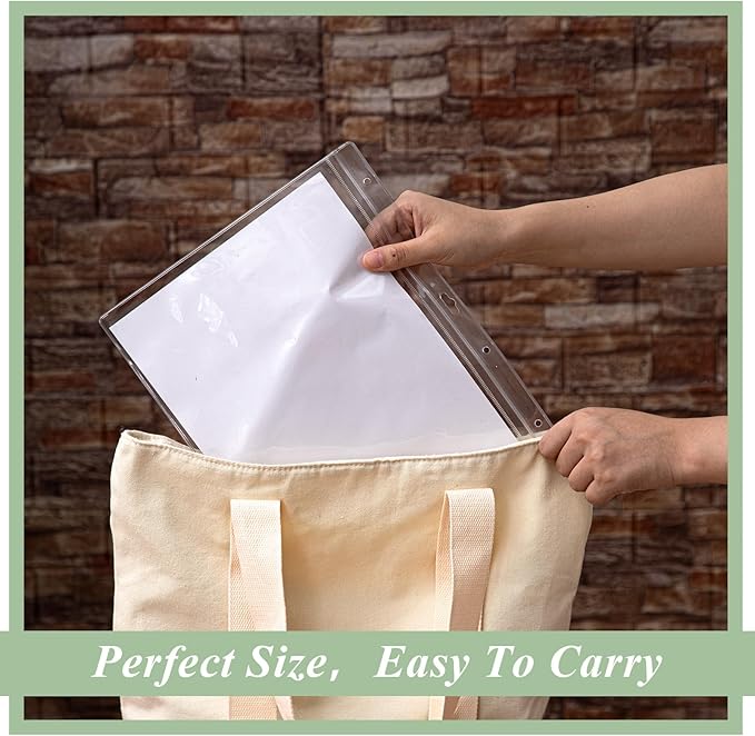 10 Pcs Heavy Duty Sheet Protector 8.5 x 11 Inch Job Ticket Holder Waterproof Resealable Zip Page Wall Sign Holder Clear Dry Erase Document Sleeve Magazine Protector Horizontal(12.4 x 9.8 Inch)