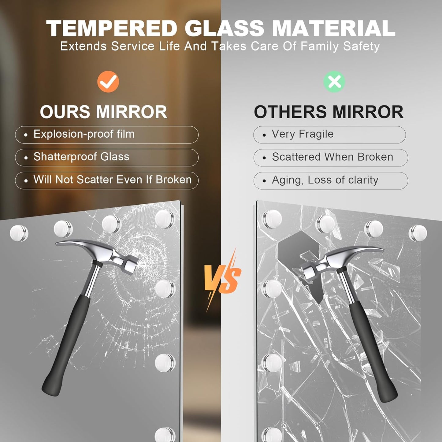 Hasipu LED Bathroom Mirror with Lights, 32" x 32" Hollywood Wall-Mounted Bathroom Mirror with 16 Dimmable Bulbs, 3 Colors Modes, Touch Control, Anti-Fog, Memory Function, Shatter-Proof, ETL Listed