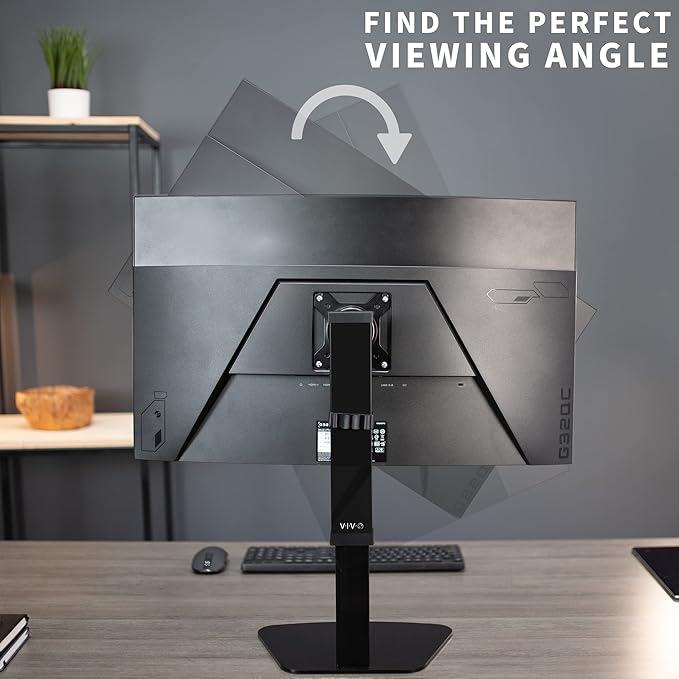 VIVO Pneumatic Free Standing Single Monitor Mount Desk Stand, Tall Height Adjustable Arm for Screens up to 32 inches, Black, STAND-V001V