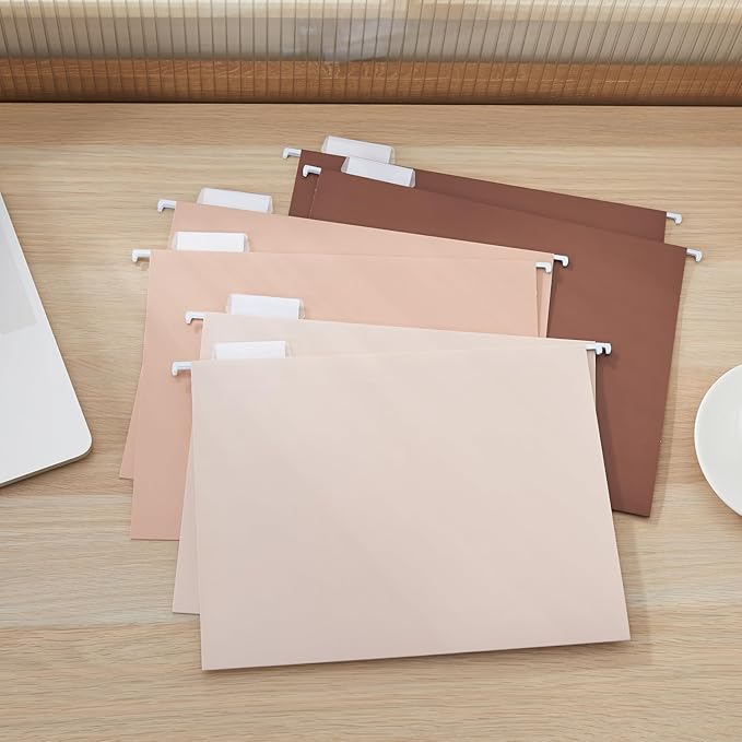 Y YOMA 18 Pack Gradient Hanging File Folders Letter Size Decorative Hanging Folder Pretty File Folder Organizer for Filing Cabinet Office Home with 1/5-Cut Adjustable Tabs, Coco Mocha
