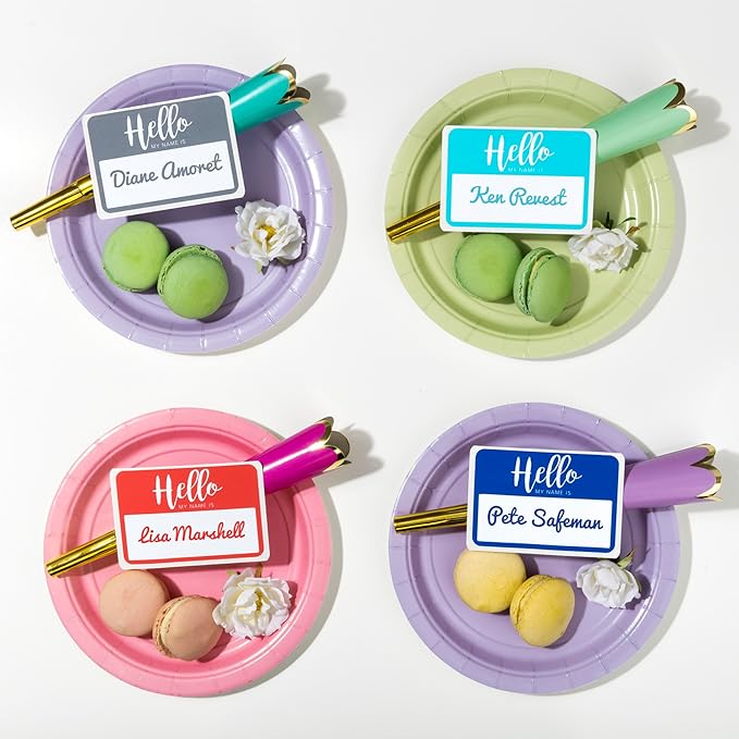 Avery Flexible Name Tags, Hello My Name is, 2-1/3" x 3-3/8", White, Assorted Colored Border, Removable Adhesive, Laser/Inkjet Printable, 120 Total (8722)