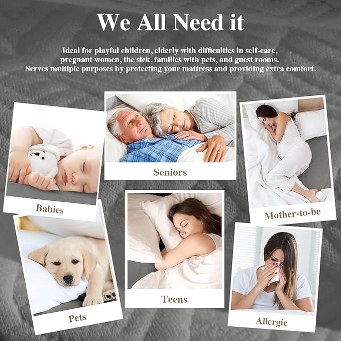 Queen Mattress Protector, Waterproof Mattress Pad Washable Rayon Mattress Cover Breathable Noiseless Bed Protector 3D Patterns 5" - 21'' Elastic Fitted Deep Pocket(Dark Grey)